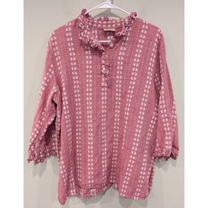 Rungolee Light Red And White Cotton Blouse Size Large